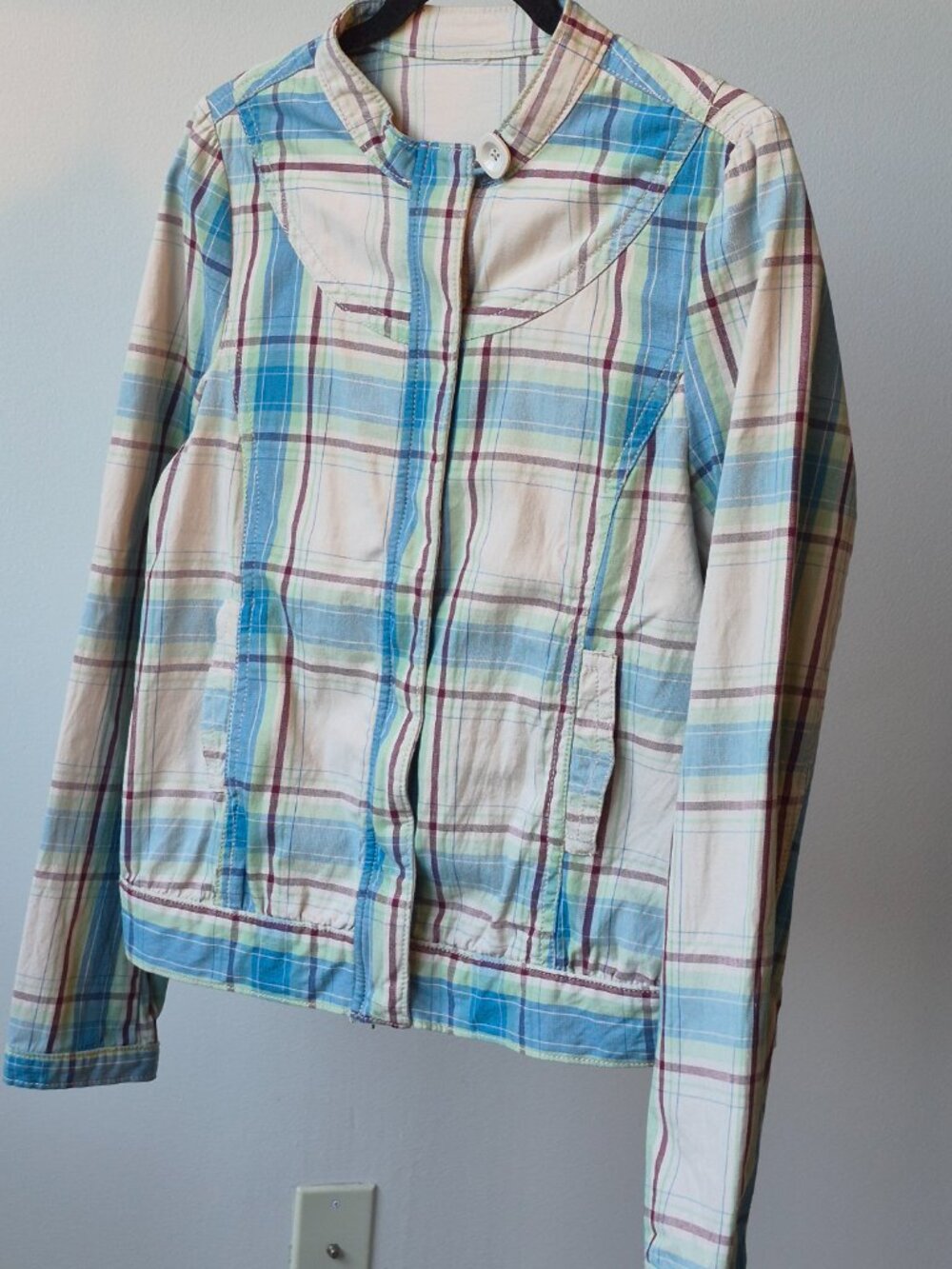 Unbranded Jacket Women S Plaid Cotton Blend Cropped Zip Button Lightweight